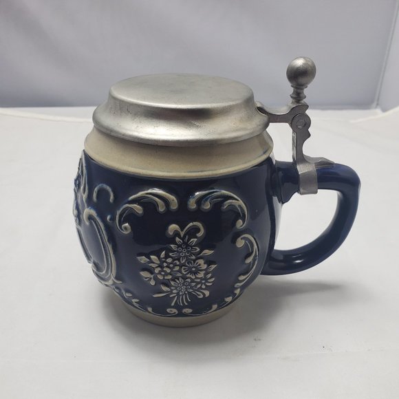 Gerzit West Germany Stone Ceramic Lidded Beer Stein Blue Octoberfest Rare Style - Picture 3 of 9